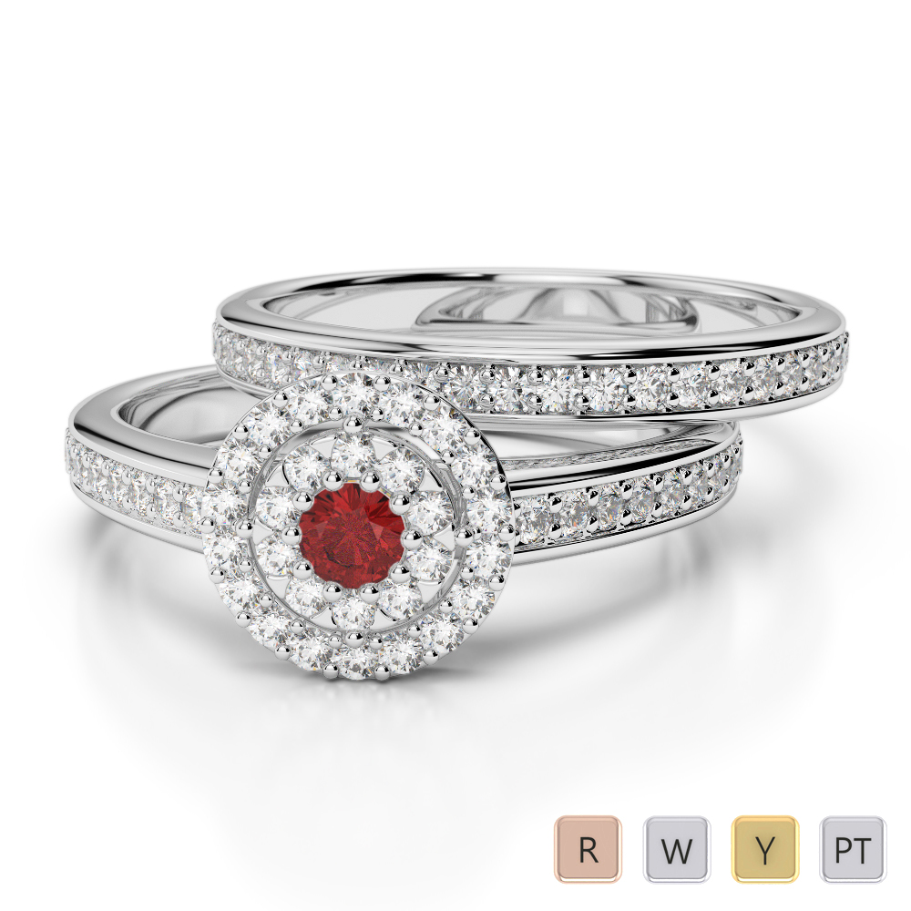 Gold / Platinum Round cut Garnet and Diamond Bridal Set Ring AGDR-1239