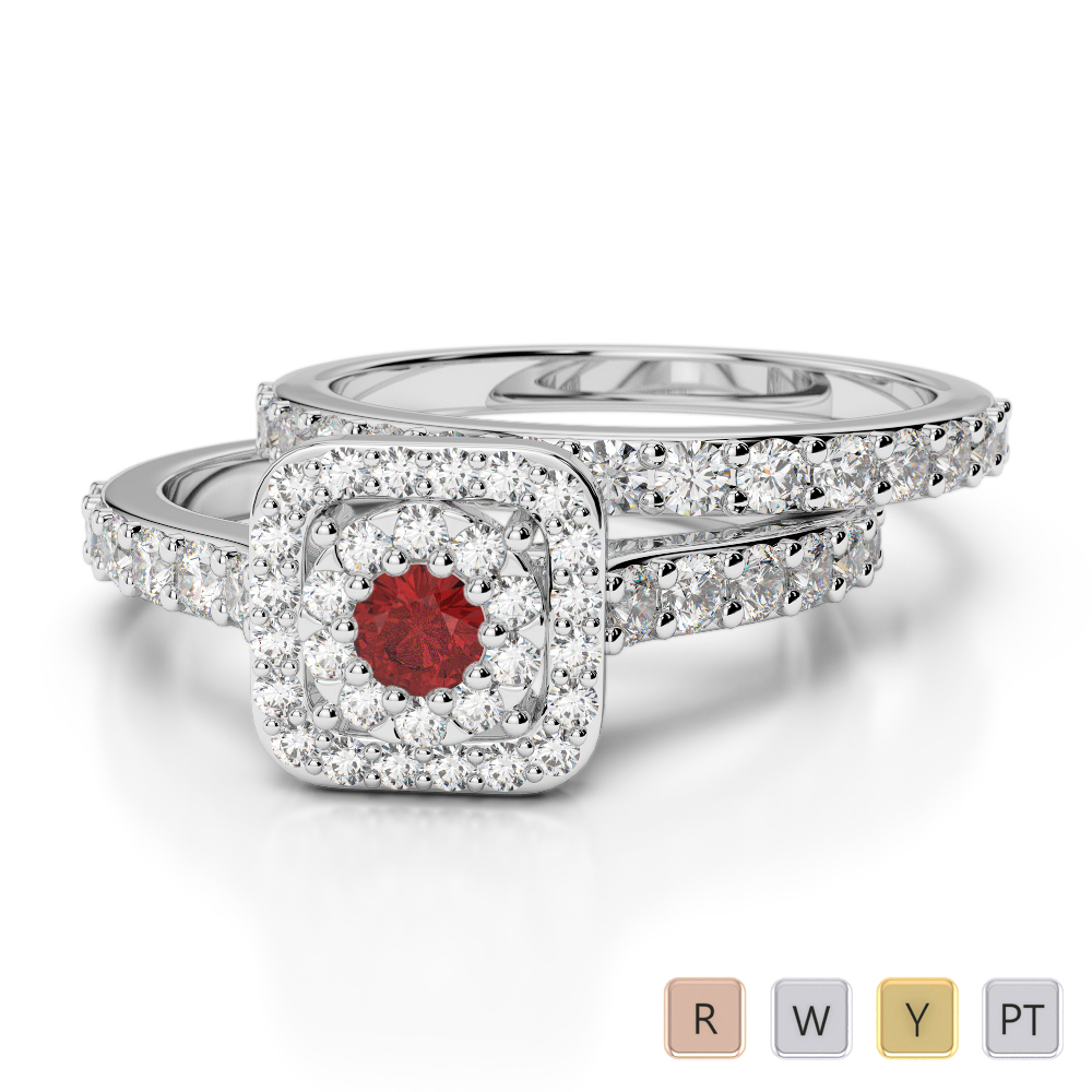 Gold / Platinum Round cut Garnet and Diamond Bridal Set Ring AGDR-1246