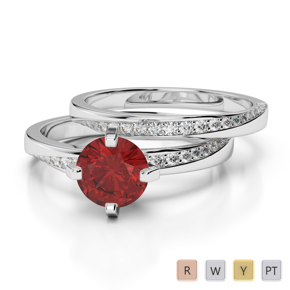 Gold / Platinum Round cut Garnet and Diamond Bridal Set Ring AGDR-2001