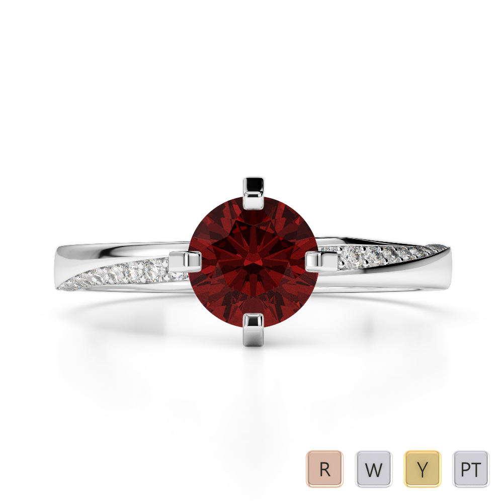 Gold / Platinum Round Cut Garnet and Diamond Engagement Ring AGDR-2002
