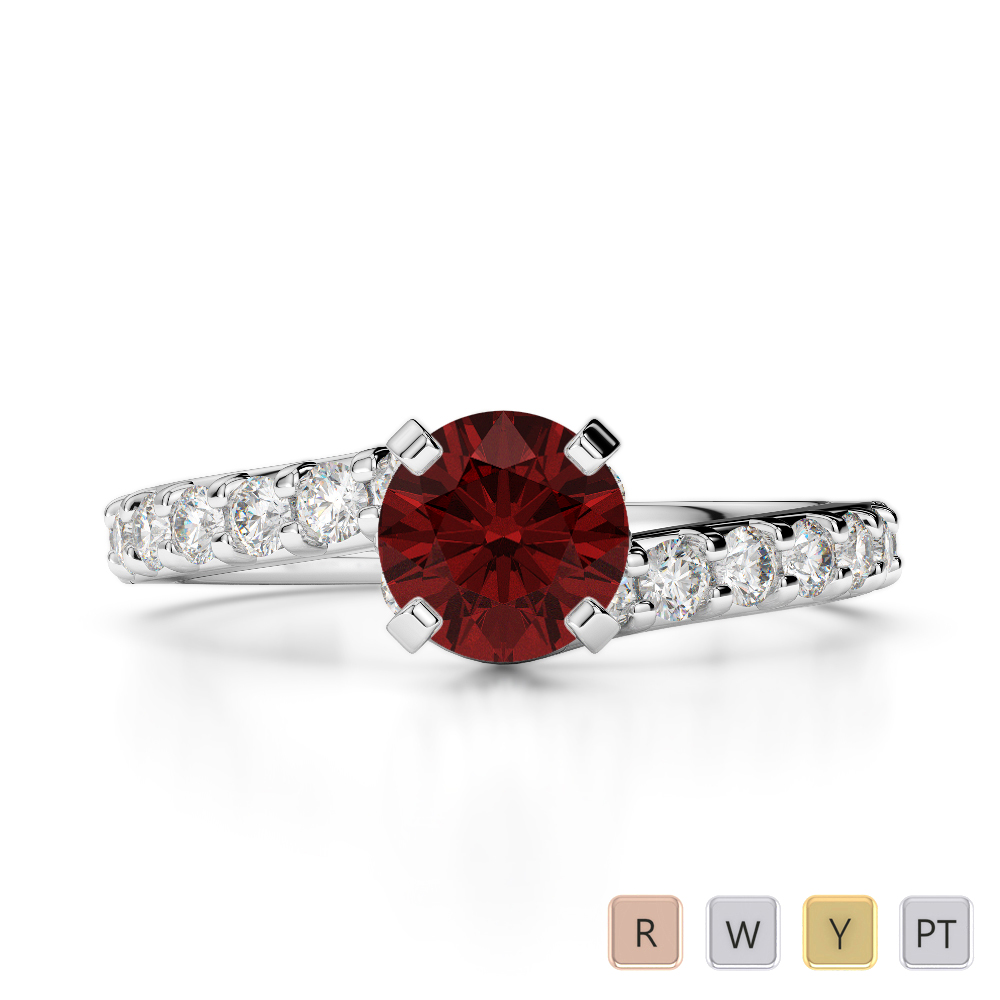Gold / Platinum Round Cut Garnet and Diamond Engagement Ring AGDR-2004