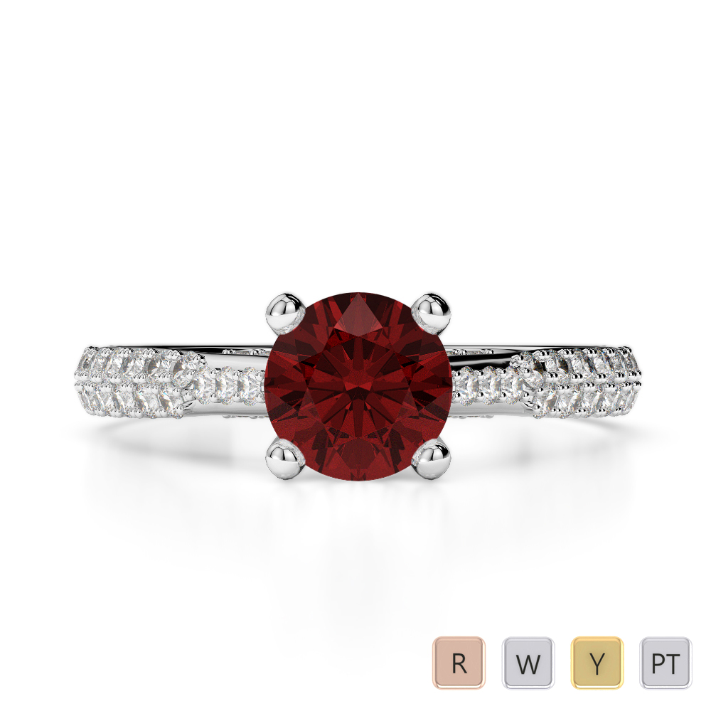 Gold / Platinum Round Cut Garnet and Diamond Engagement Ring AGDR-2014