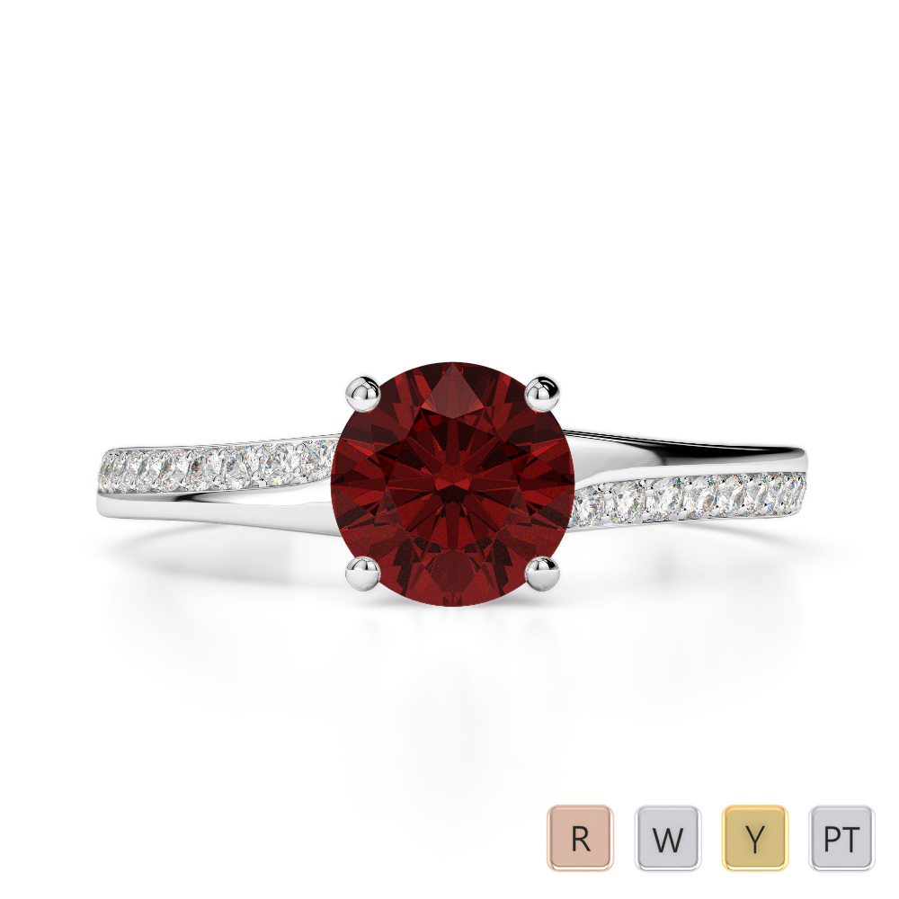 Gold / Platinum Round Cut Garnet and Diamond Engagement Ring AGDR-2016