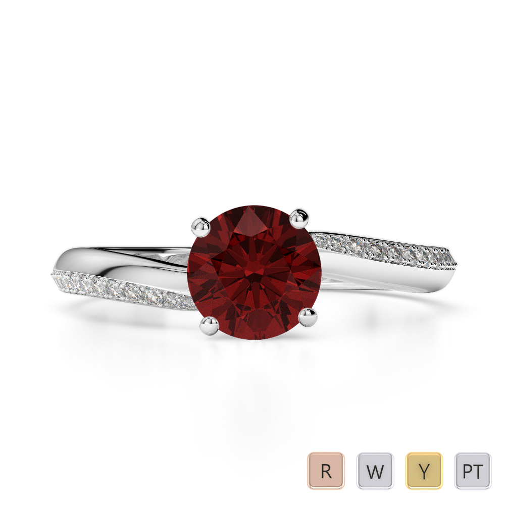 Gold / Platinum Round Cut Garnet and Diamond Engagement Ring AGDR-2018