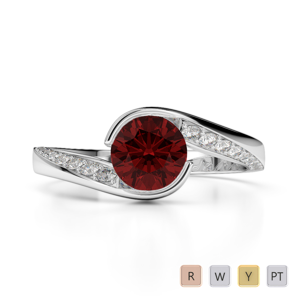 Gold / Platinum Round Cut Garnet and Diamond Engagement Ring AGDR-2020