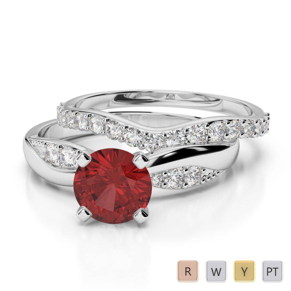 Gold / Platinum Round cut Garnet and Diamond Bridal Set Ring AGDR-2023