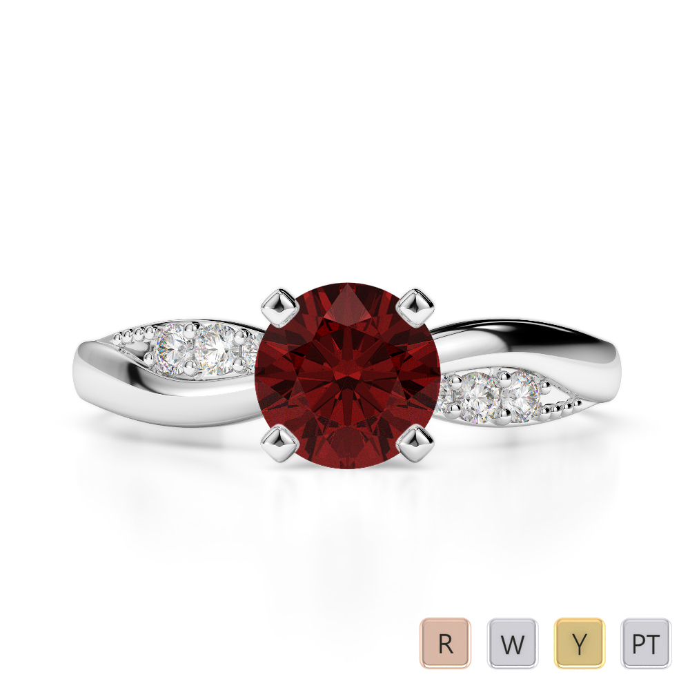 Gold / Platinum Round Cut Garnet and Diamond Engagement Ring AGDR-2024