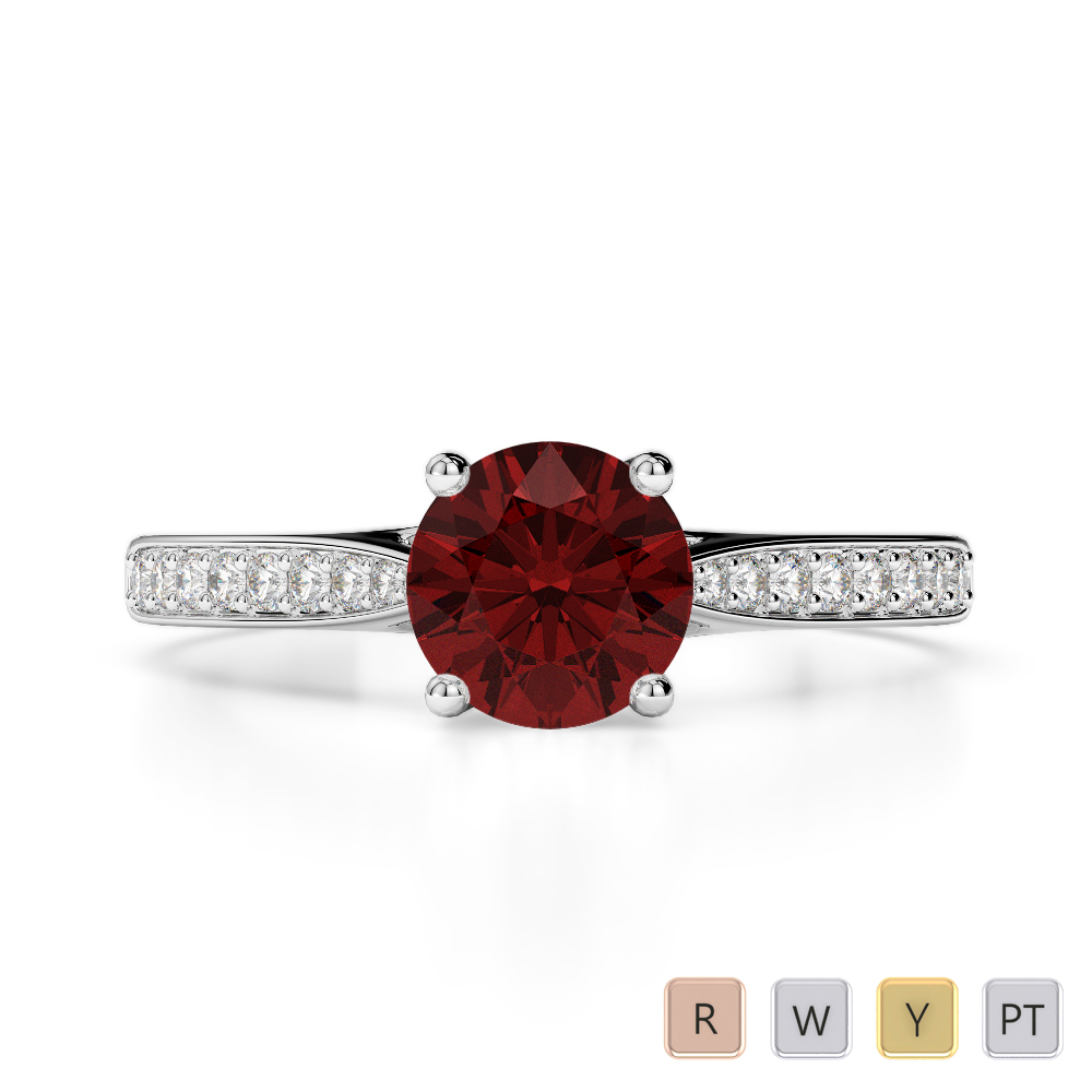 Gold / Platinum Round Cut Garnet and Diamond Engagement Ring AGDR-2054