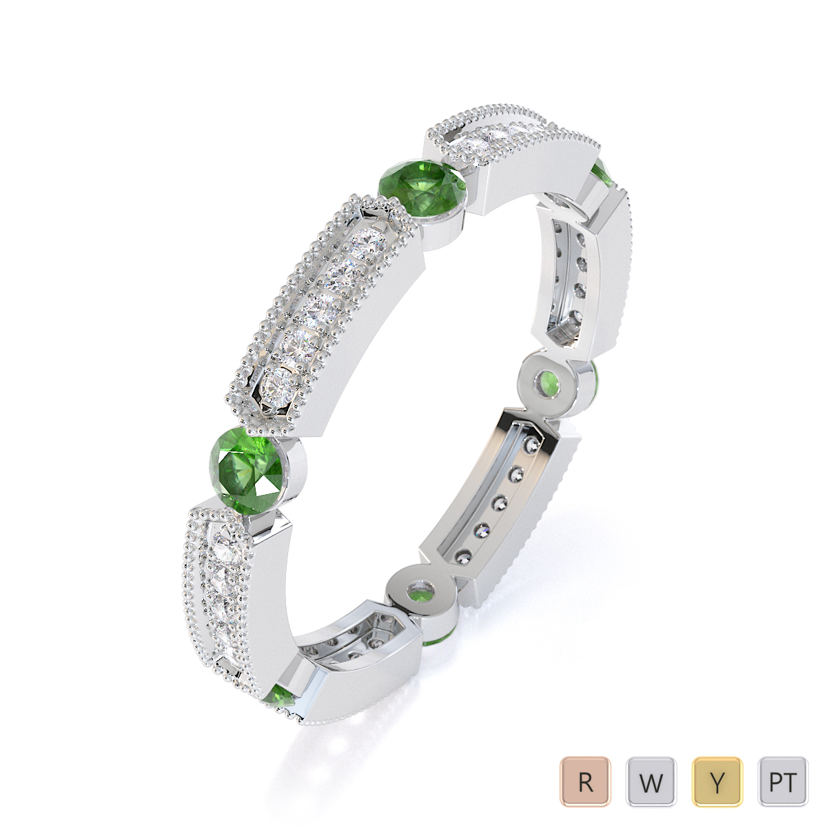 Gold / Platinum Green Tourmaline and Diamond Full Eternity Ring RZ1500