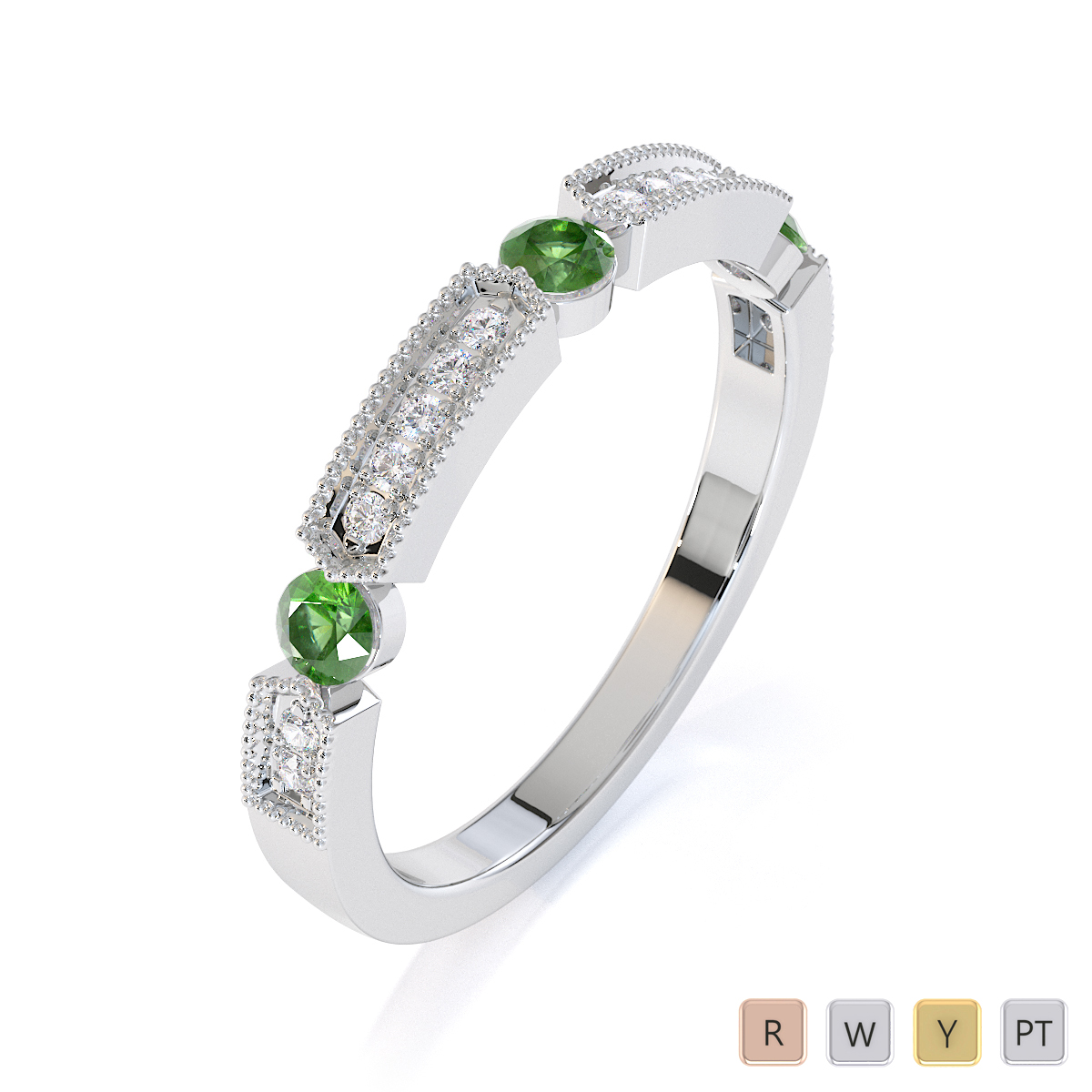 Gold / Platinum Green Tourmaline and Diamond Half Eternity Ring RZ1501