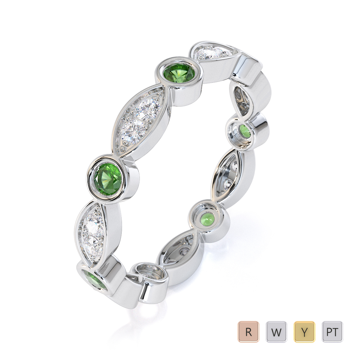 Gold / Platinum Green Tourmaline and Diamond Full Eternity Ring RZ1510
