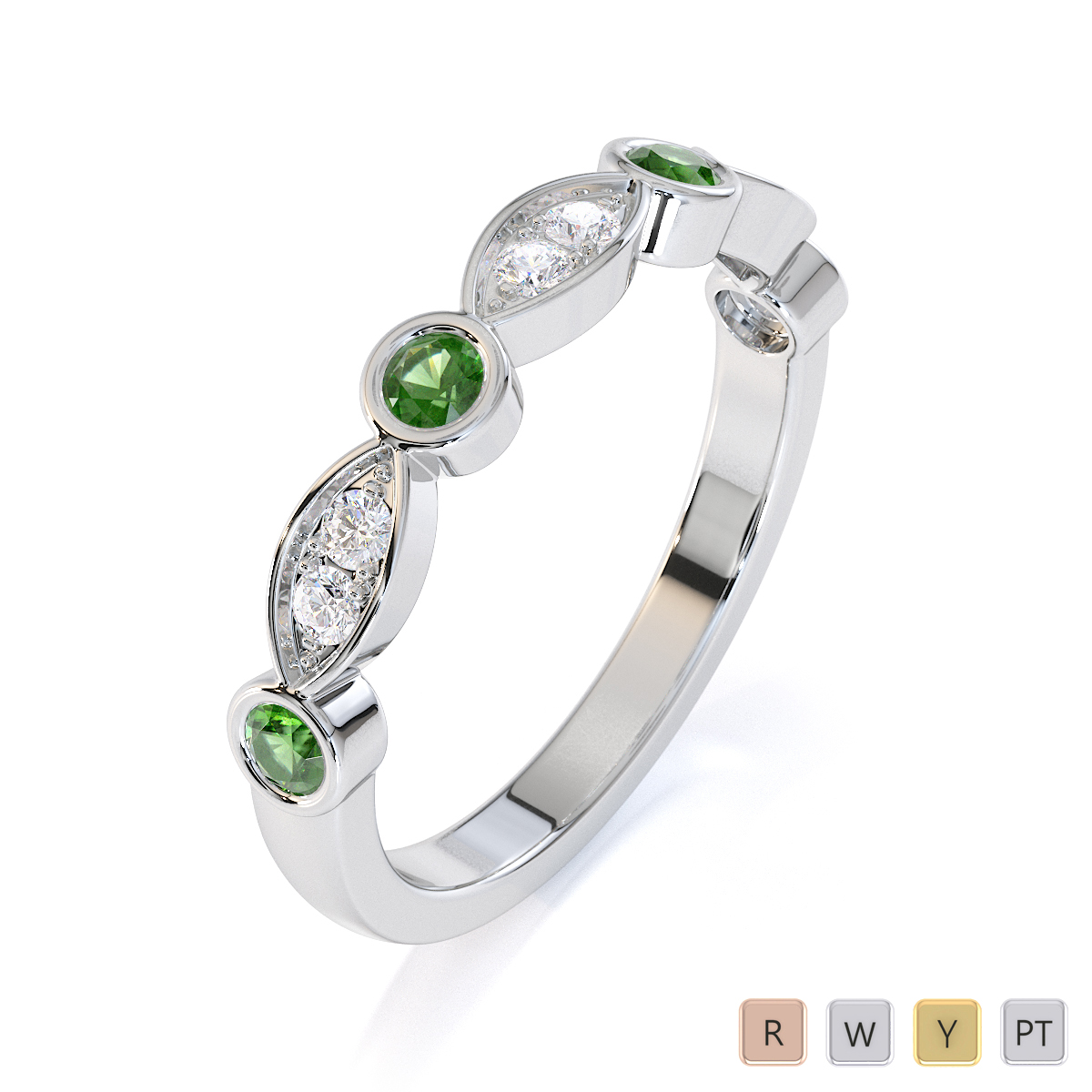 Gold / Platinum Green Tourmaline and Diamond Half Eternity Ring RZ1511