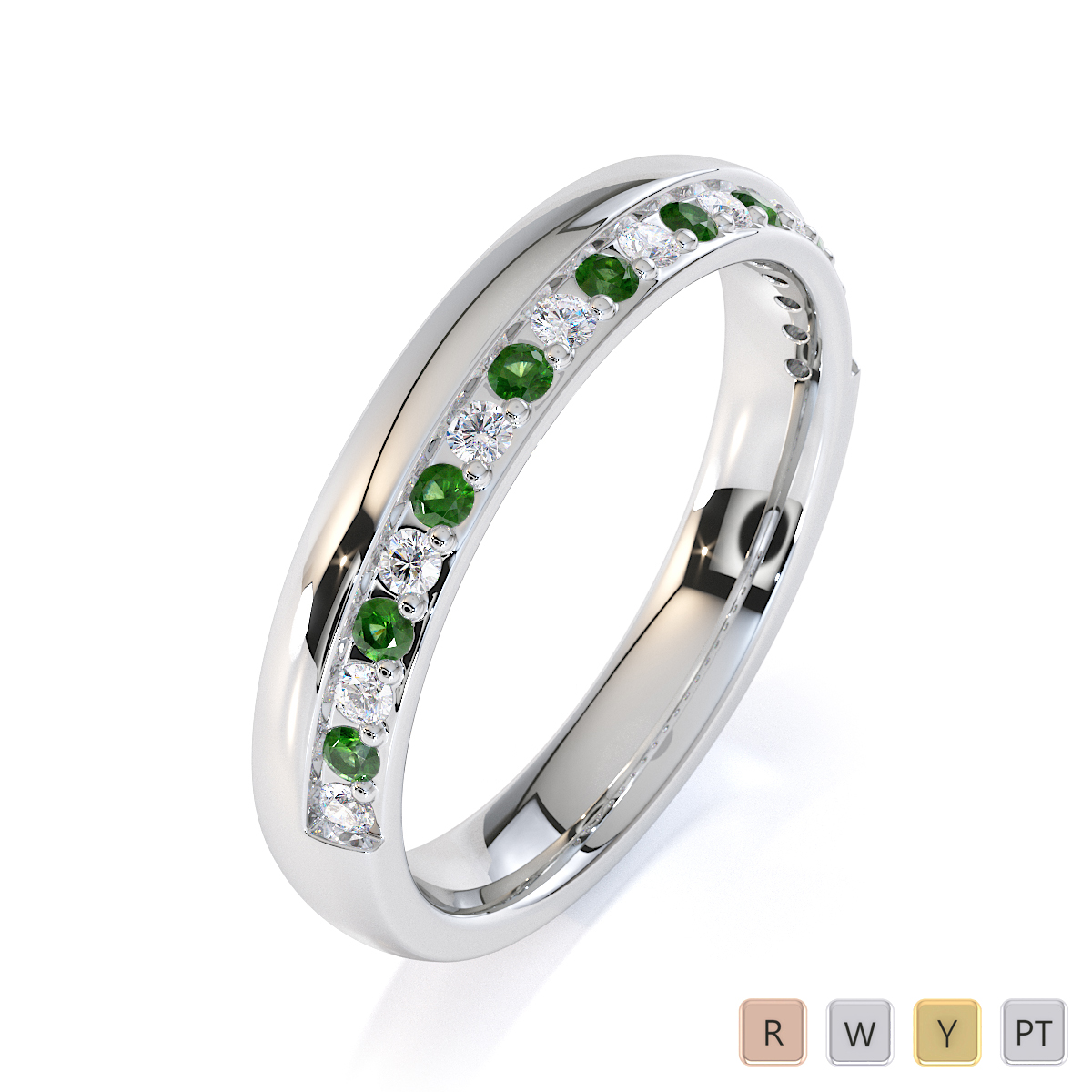 Gold / Platinum Green Tourmaline and Diamond Half Eternity Ring RZ1517