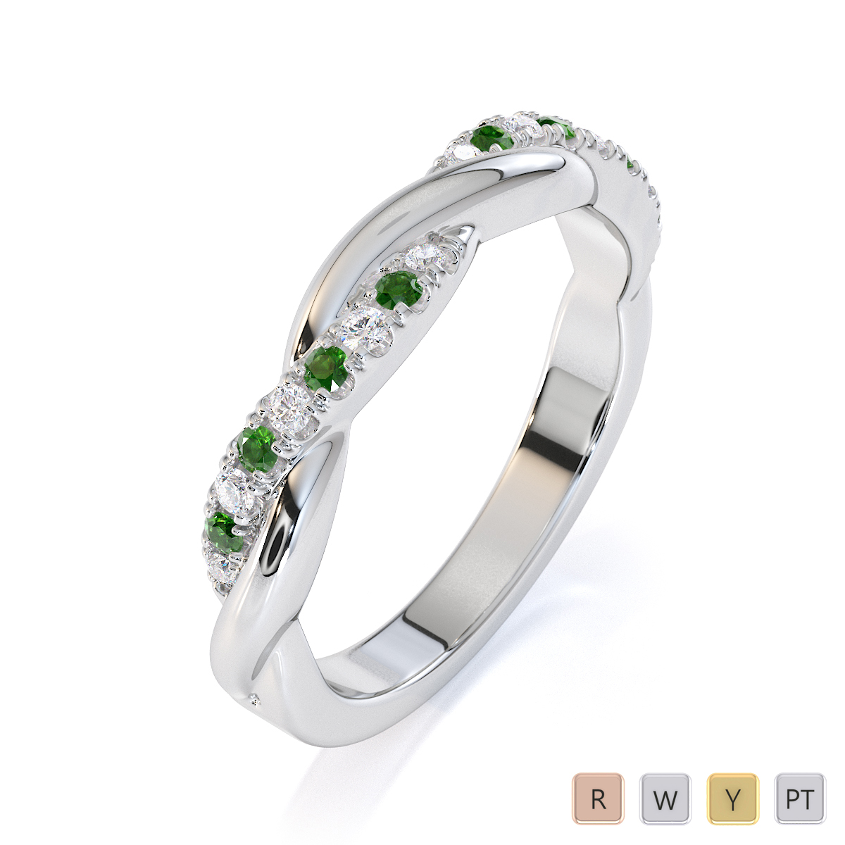 Gold / Platinum Green Tourmaline and Diamond Half Eternity Ring RZ1523