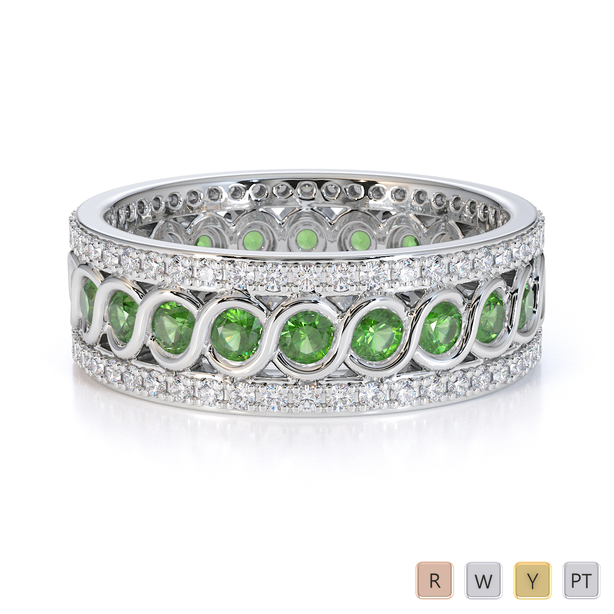 Gold / Platinum Green Tourmaline and Diamond Full Eternity Ring RZ1524