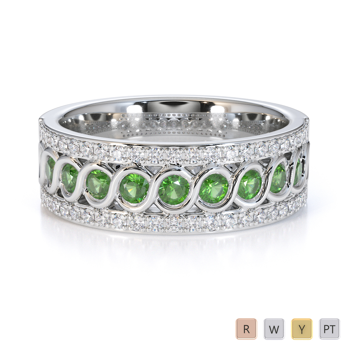 Gold / Platinum Green Tourmaline and Diamond Half Eternity Ring RZ1525
