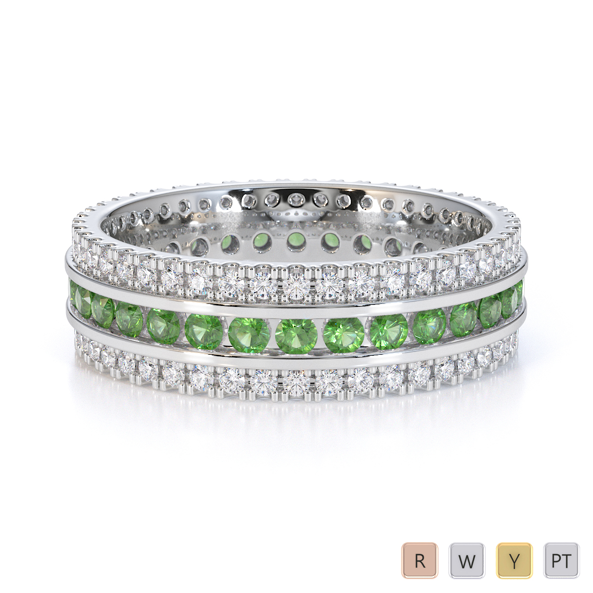 Gold / Platinum Green Tourmaline and Diamond Full Eternity Ring RZ1526