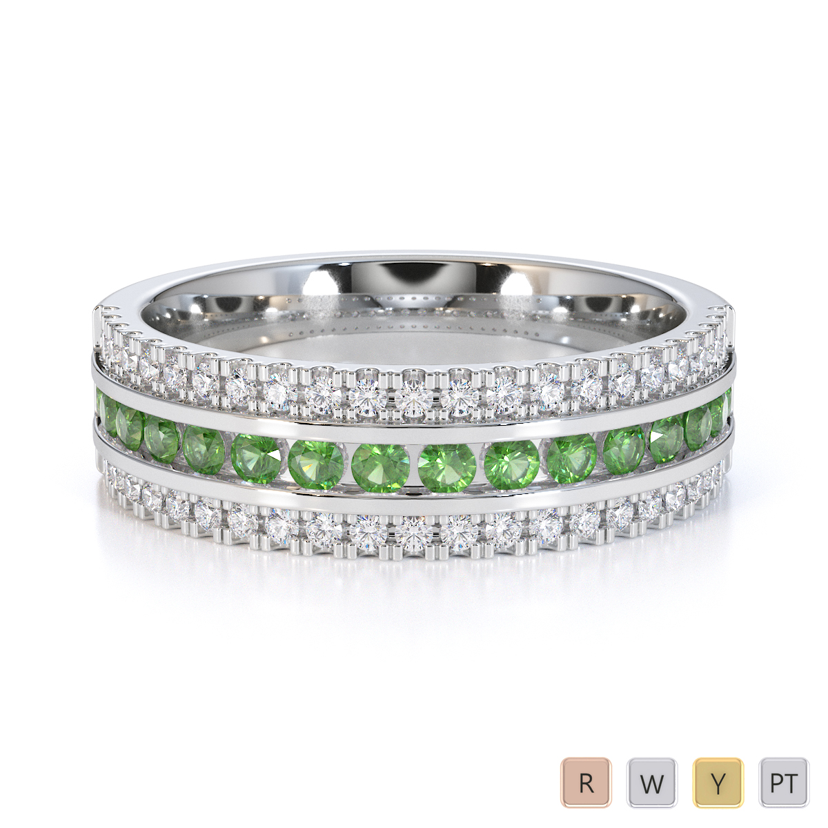 Gold / Platinum Green Tourmaline and Diamond Half Eternity Ring RZ1527