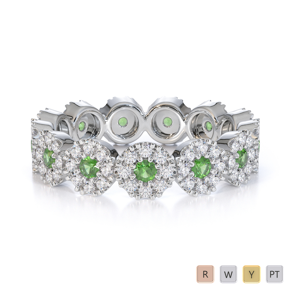 Gold / Platinum Green Tourmaline and Diamond Full Eternity Ring RZ1530