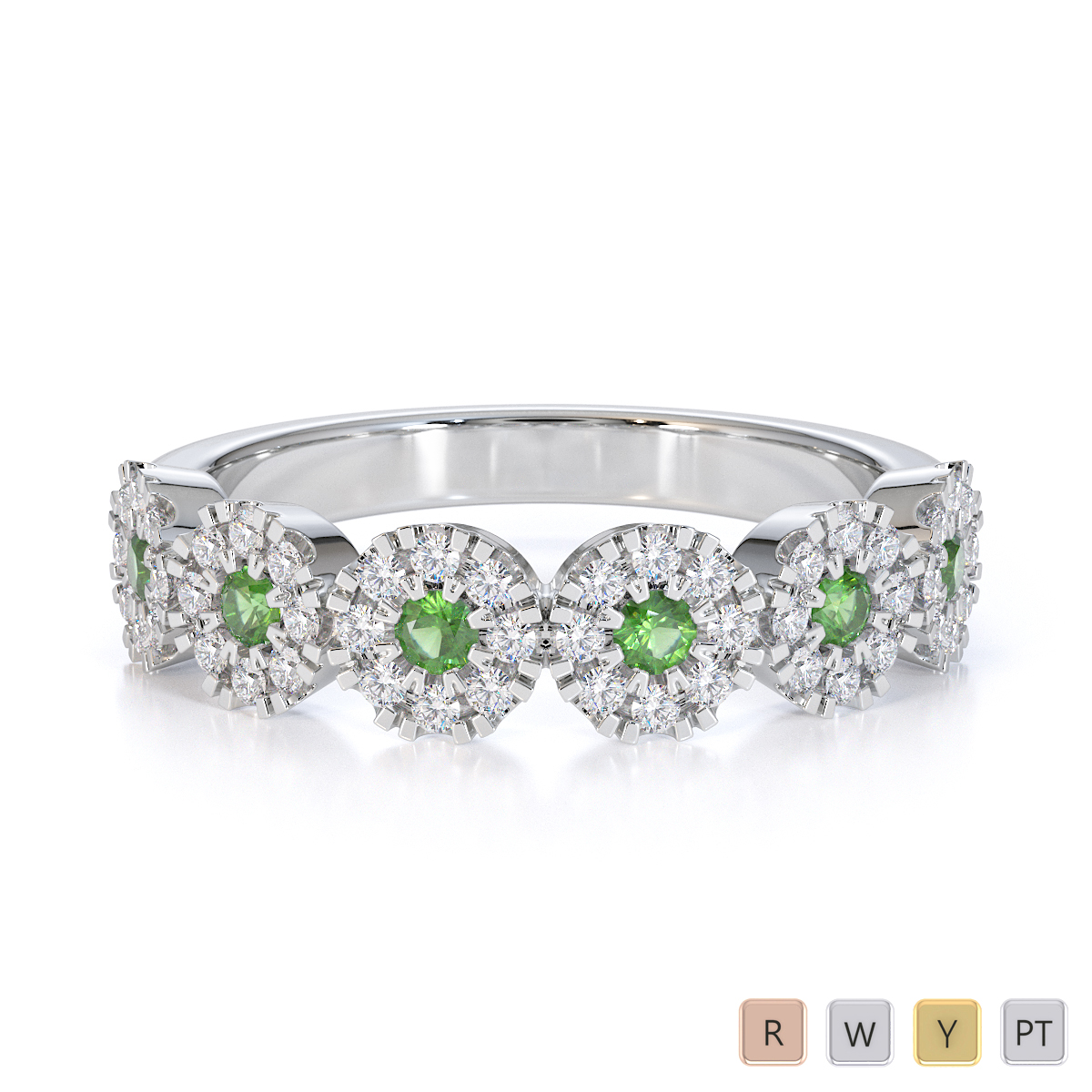 Gold / Platinum Green Tourmaline and Diamond Half Eternity Ring RZ1531