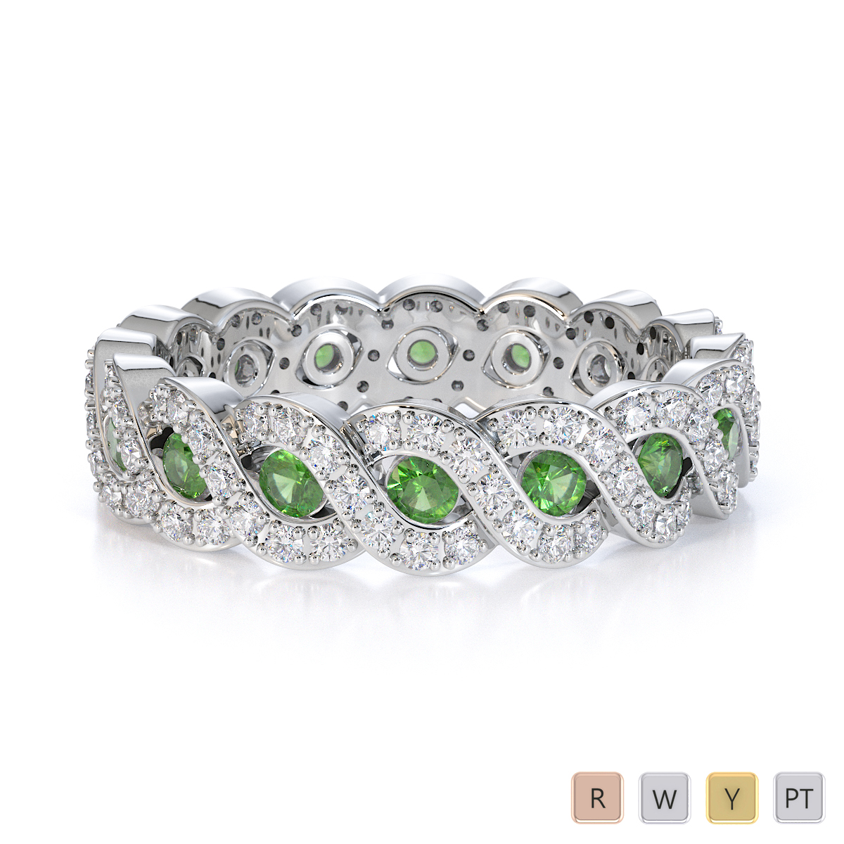 Gold / Platinum Green Tourmaline and Diamond Full Eternity Ring RZ1532