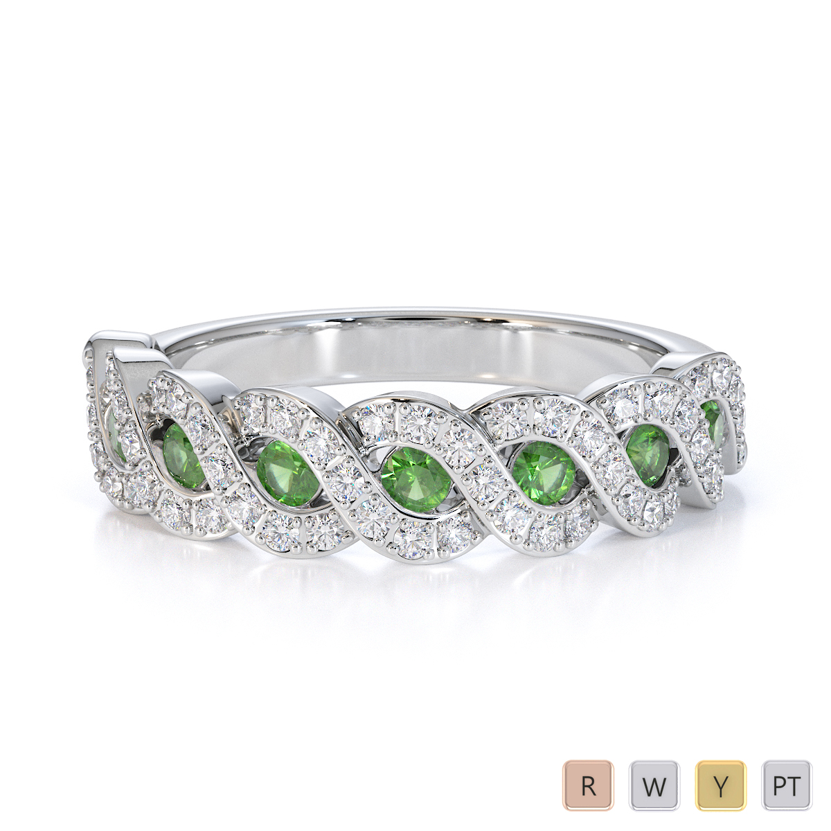 Gold / Platinum Green Tourmaline and Diamond Half Eternity Ring RZ1533