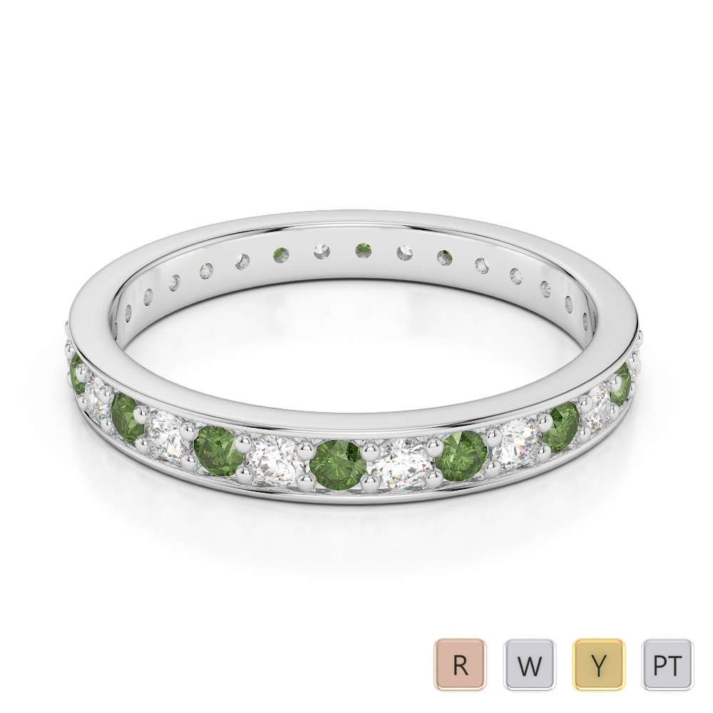 2.5 MM Gold / Platinum Round Cut Green Tourmaline and Diamond Full Eternity Ring AGDR-1079