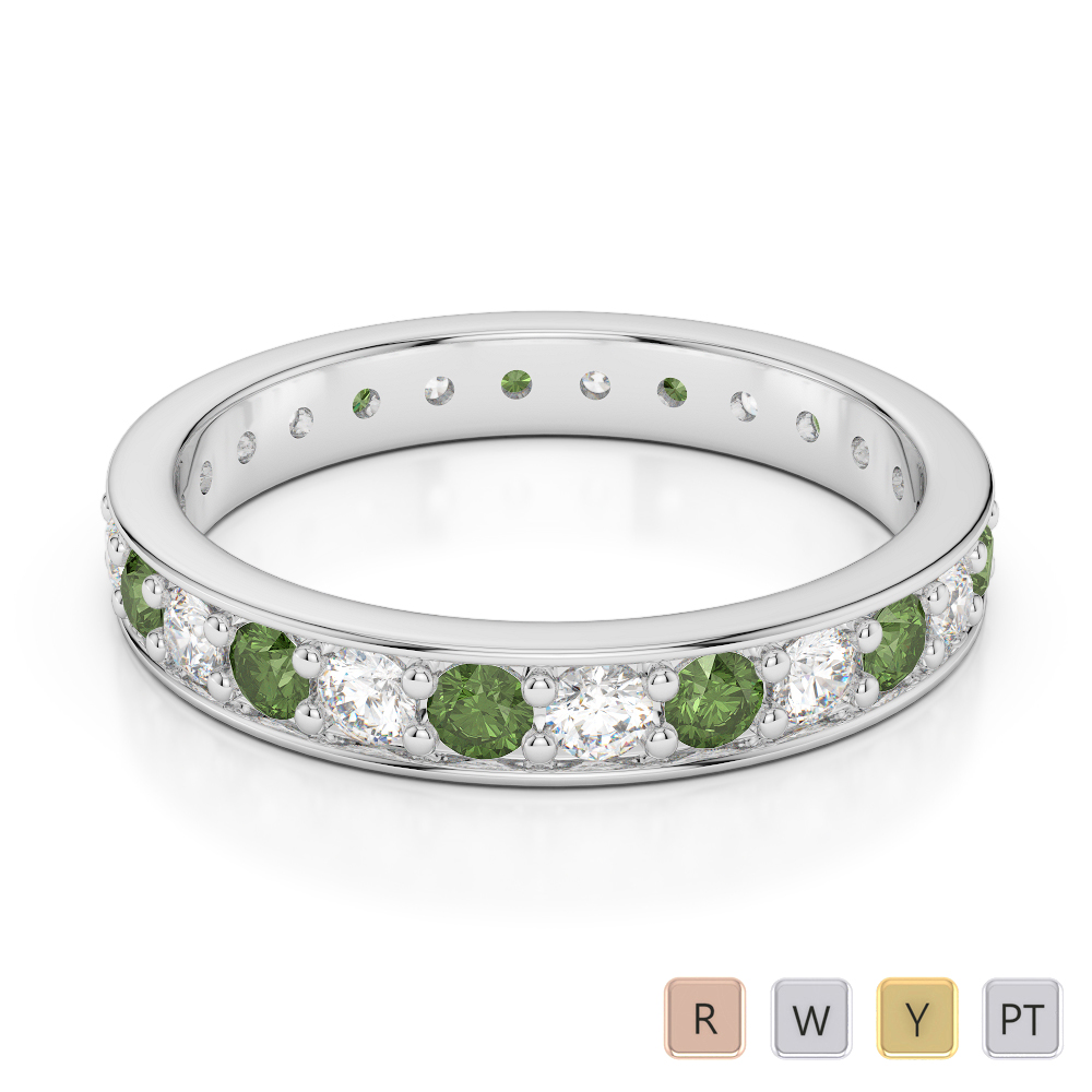 3 MM Gold / Platinum Round Cut Green Tourmaline and Diamond Full Eternity Ring AGDR-1080