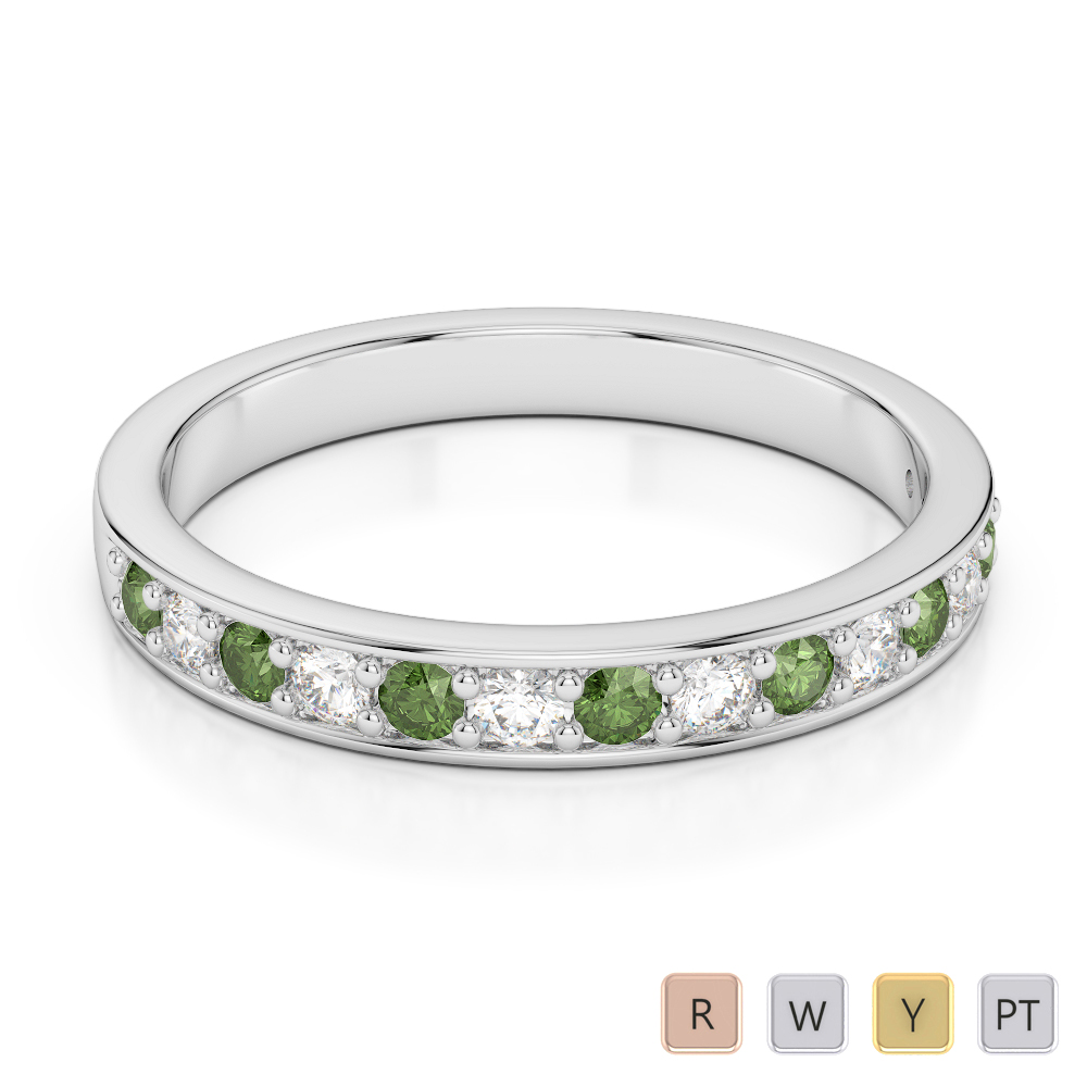 2.5 MM Gold / Platinum Round Cut Green Tourmaline and Diamond Half Eternity Ring AGDR-1083