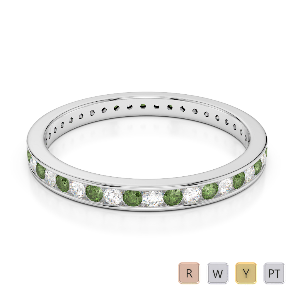 2.5 MM Gold / Platinum Round Cut Green Tourmaline and Diamond Full Eternity Ring AGDR-1086