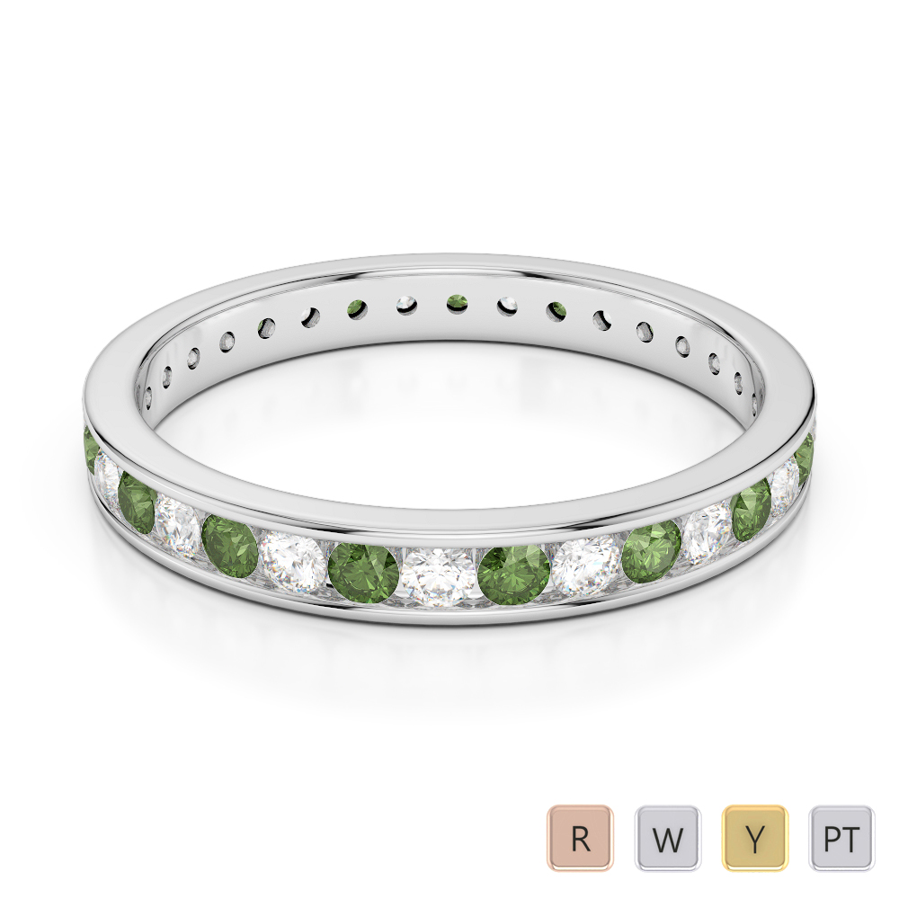 3 MM Gold / Platinum Round Cut Green Tourmaline and Diamond Full Eternity Ring AGDR-1087