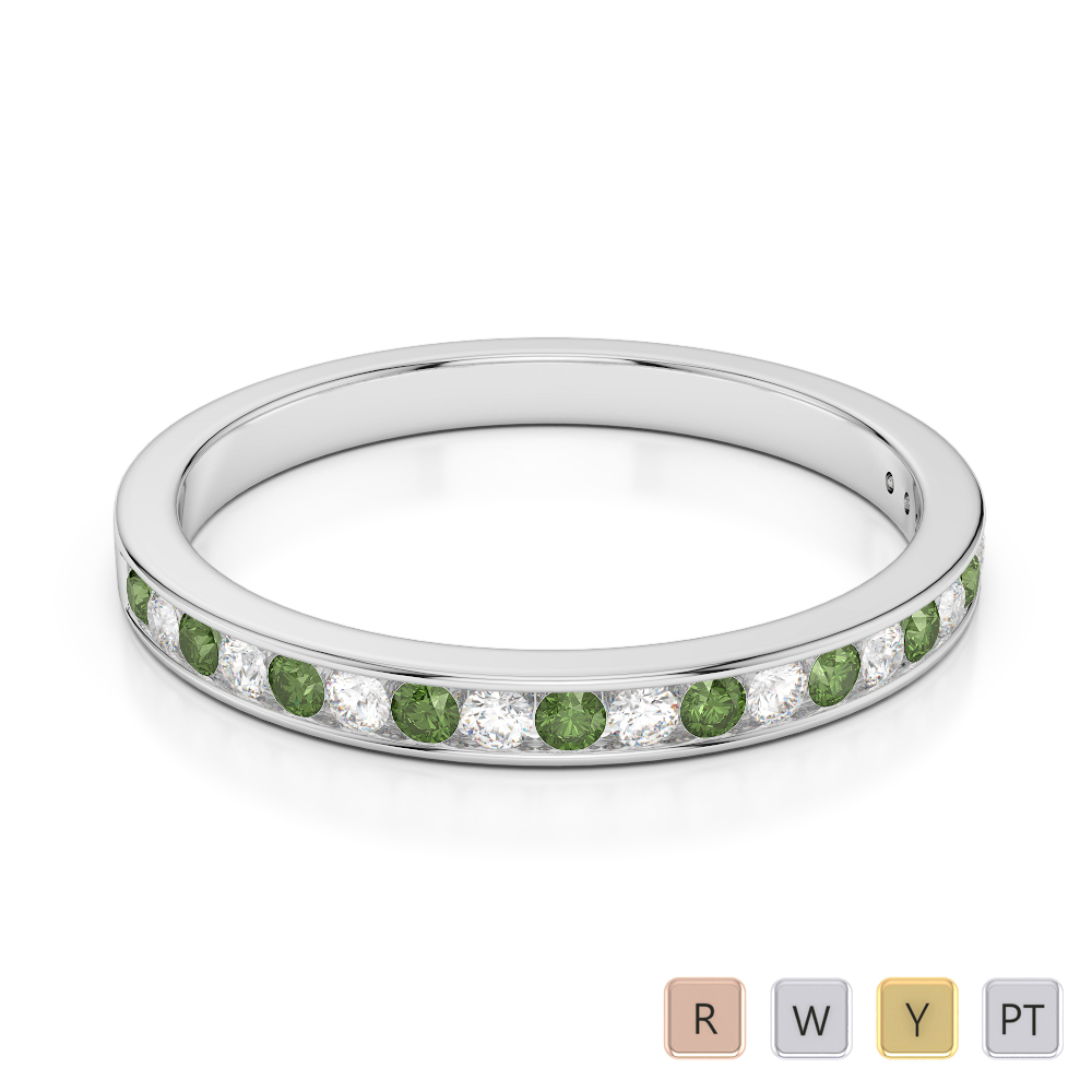 2.5 MM Gold / Platinum Round Cut Green Tourmaline and Diamond Half Eternity Ring AGDR-1089