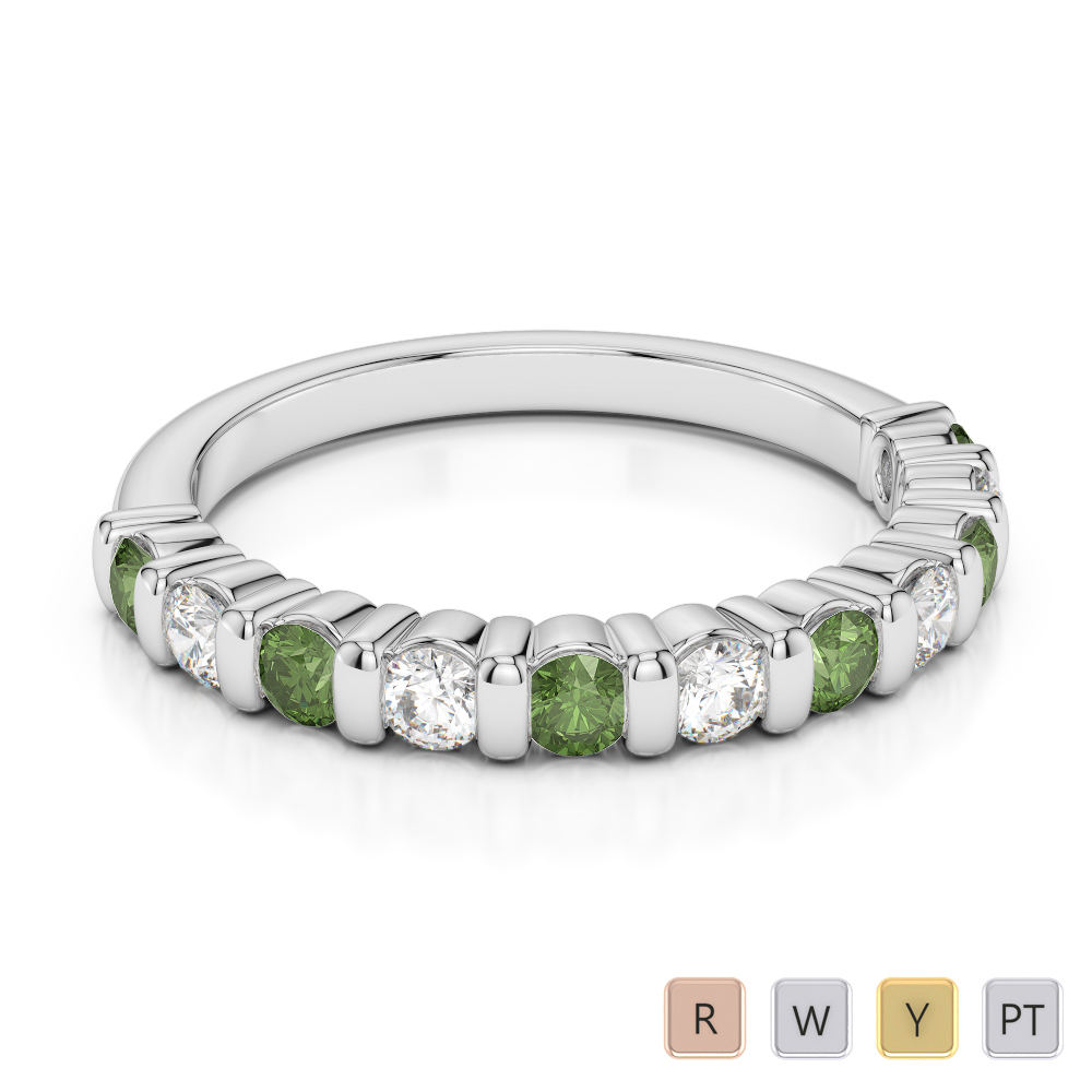 2.5 MM Gold / Platinum Round Cut Green Tourmaline and Diamond Half Eternity Ring AGDR-1096