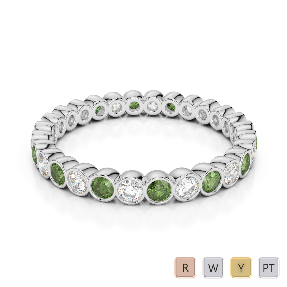 2.5 MM Gold / Platinum Round Cut Green Tourmaline and Diamond Full Eternity Ring AGDR-1099