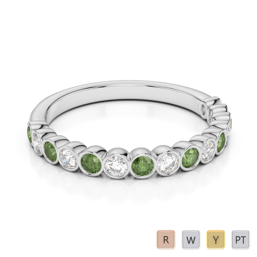 2.5 MM Gold / Platinum Round Cut Green Tourmaline and Diamond Half Eternity Ring AGDR-1102