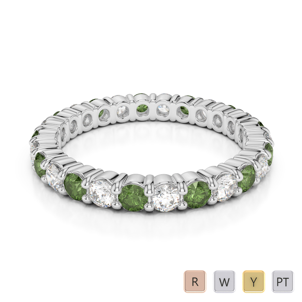 2.5 MM Gold / Platinum Round Cut Green Tourmaline and Diamond Full Eternity Ring AGDR-1111