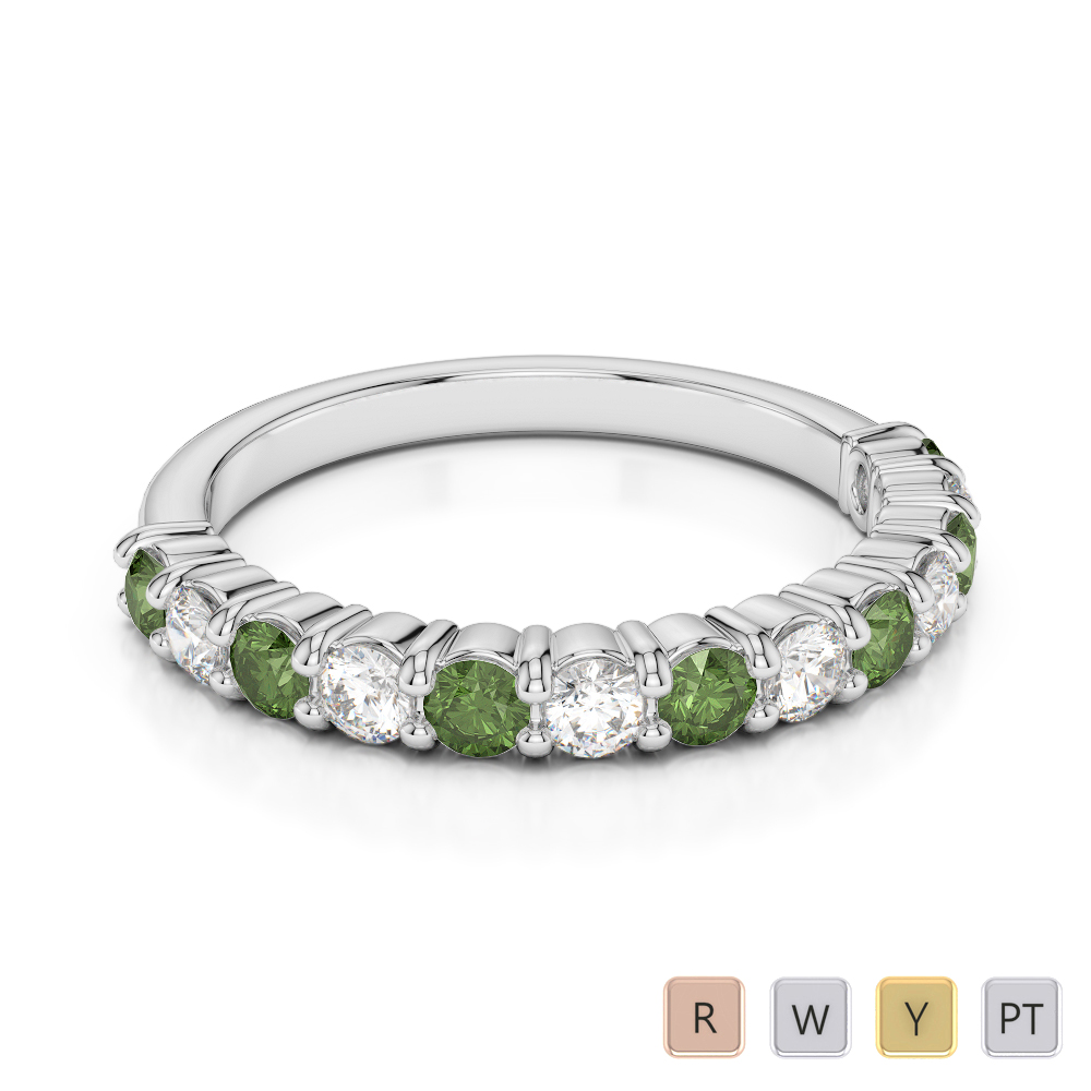 2.5 MM Gold / Platinum Round Cut Green Tourmaline and Diamond Half Eternity Ring AGDR-1114