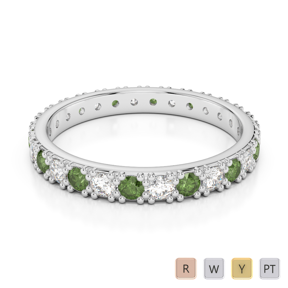 2.5 MM Gold / Platinum Round Cut Green Tourmaline and Diamond Full Eternity Ring AGDR-1127