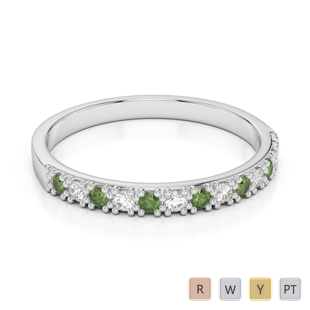 2.5 MM Gold / Platinum Round Cut Green Tourmaline and Diamond Half Eternity Ring AGDR-1129