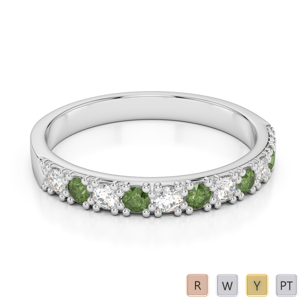 3 MM Gold / Platinum Round Cut Green Tourmaline and Diamond Half Eternity Ring AGDR-1130