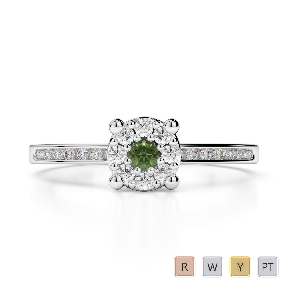 Gold / Platinum Round Cut Green Tourmaline and Diamond Engagement Ring AGDR-1163