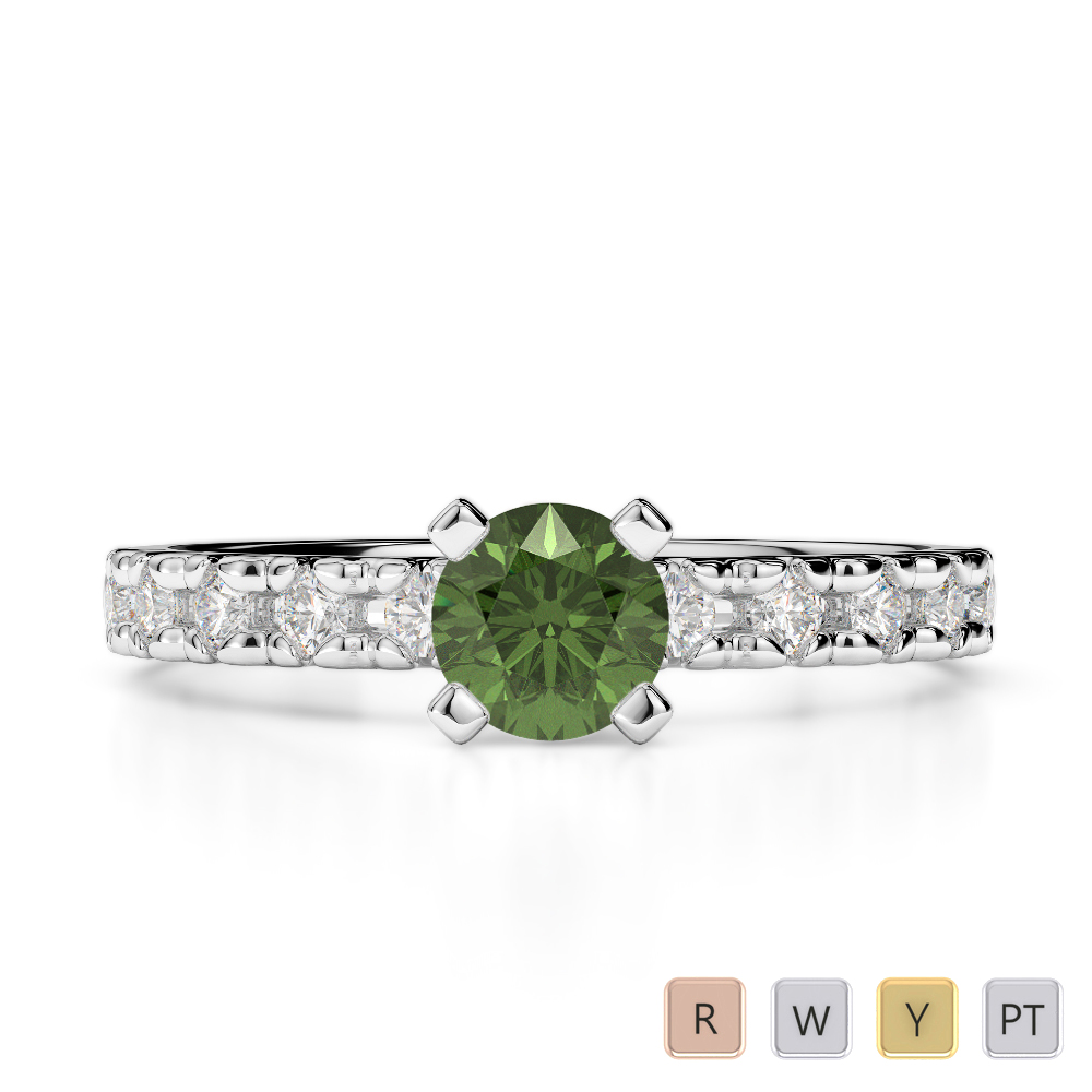 Gold / Platinum Round Cut Green Tourmaline and Diamond Engagement Ring AGDR-1171