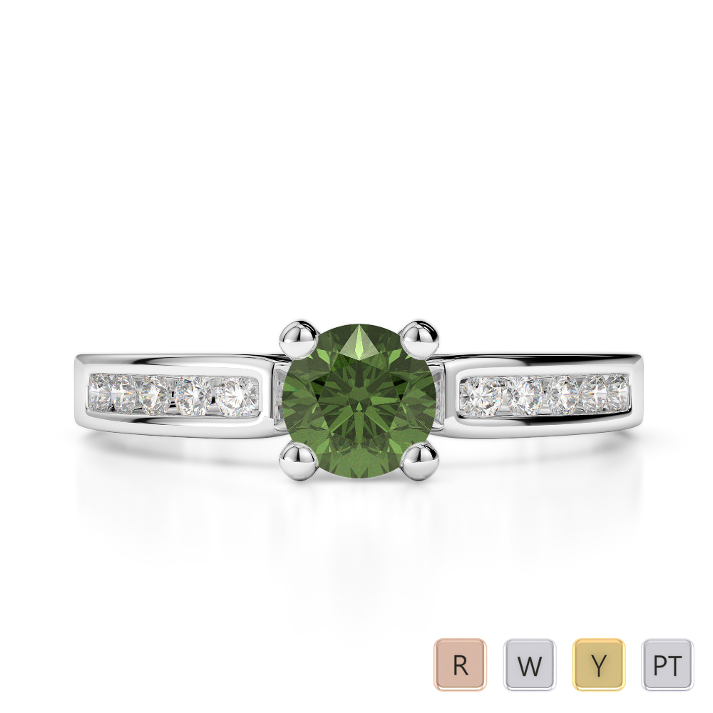 Gold / Platinum Round Cut Green Tourmaline and Diamond Engagement Ring AGDR-1184