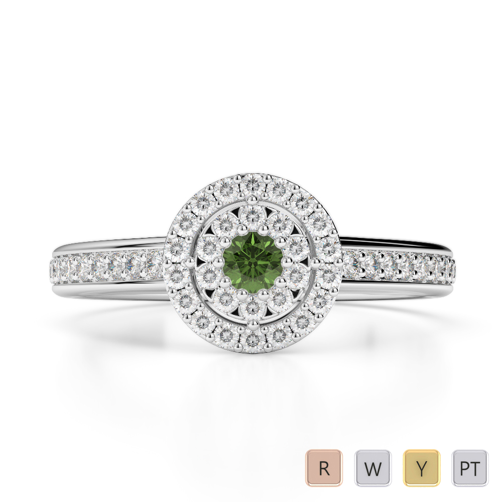 Gold / Platinum Round Cut Green Tourmaline and Diamond Engagement Ring AGDR-1188