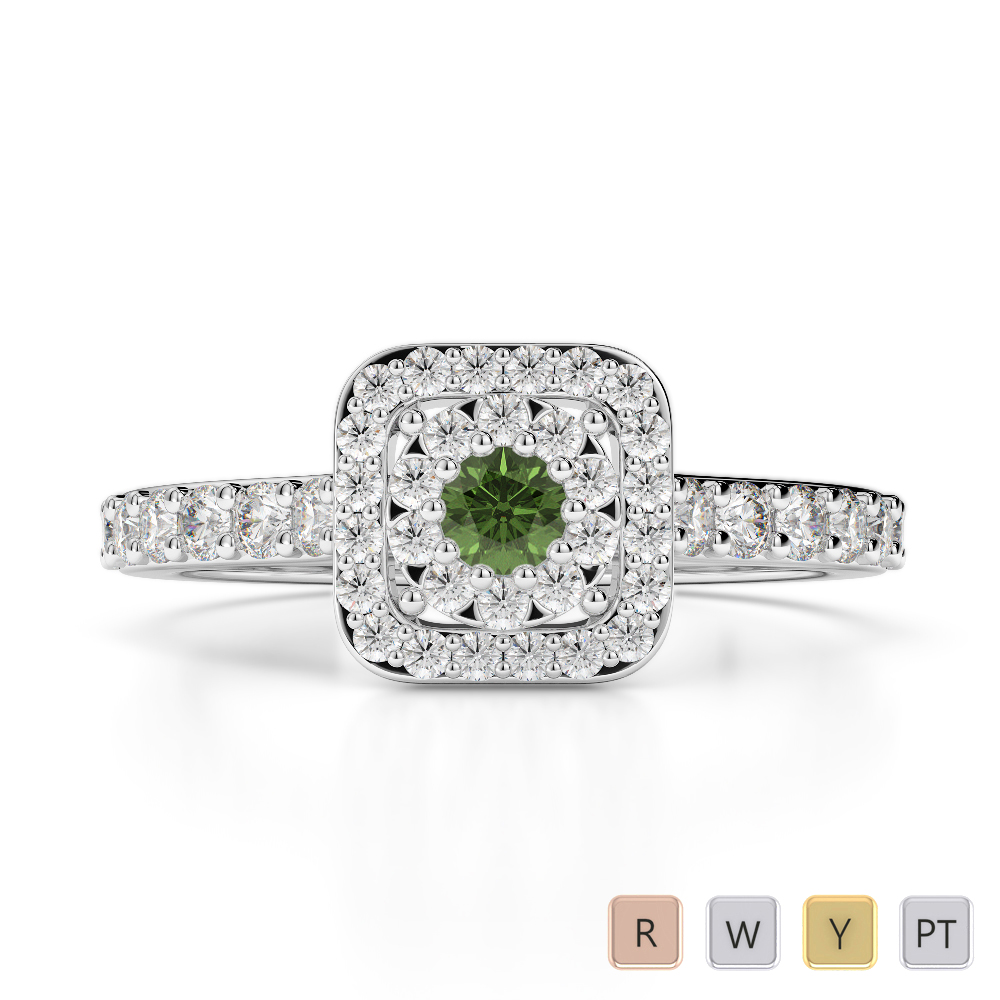 Gold / Platinum Round Cut Green Tourmaline and Diamond Engagement Ring AGDR-1189