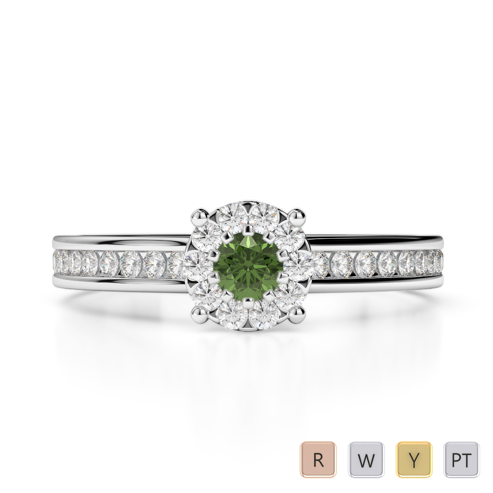 Gold / Platinum Round Cut Green Tourmaline and Diamond Engagement Ring AGDR-1190
