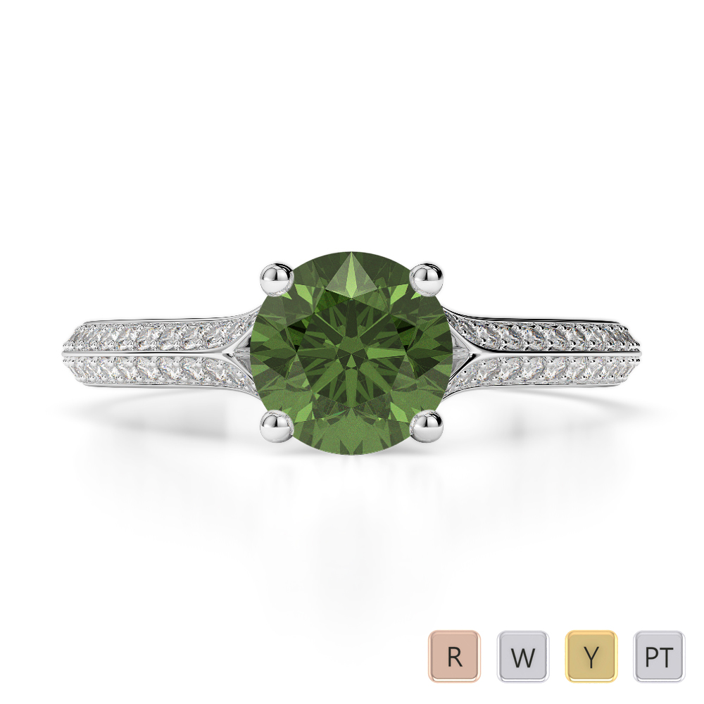 Gold / Platinum Round Cut Green Tourmaline and Diamond Engagement Ring AGDR-1200