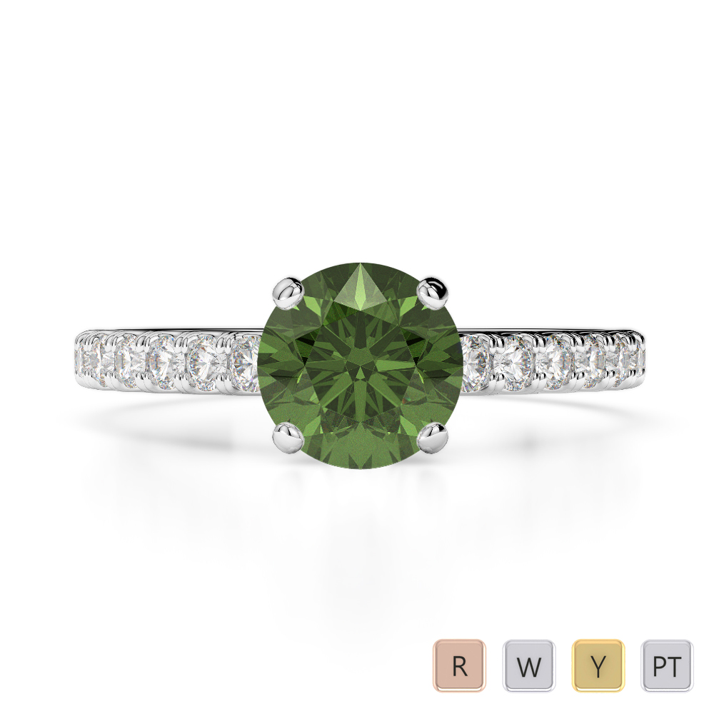 Gold / Platinum Round Cut Green Tourmaline and Diamond Engagement Ring AGDR-1201