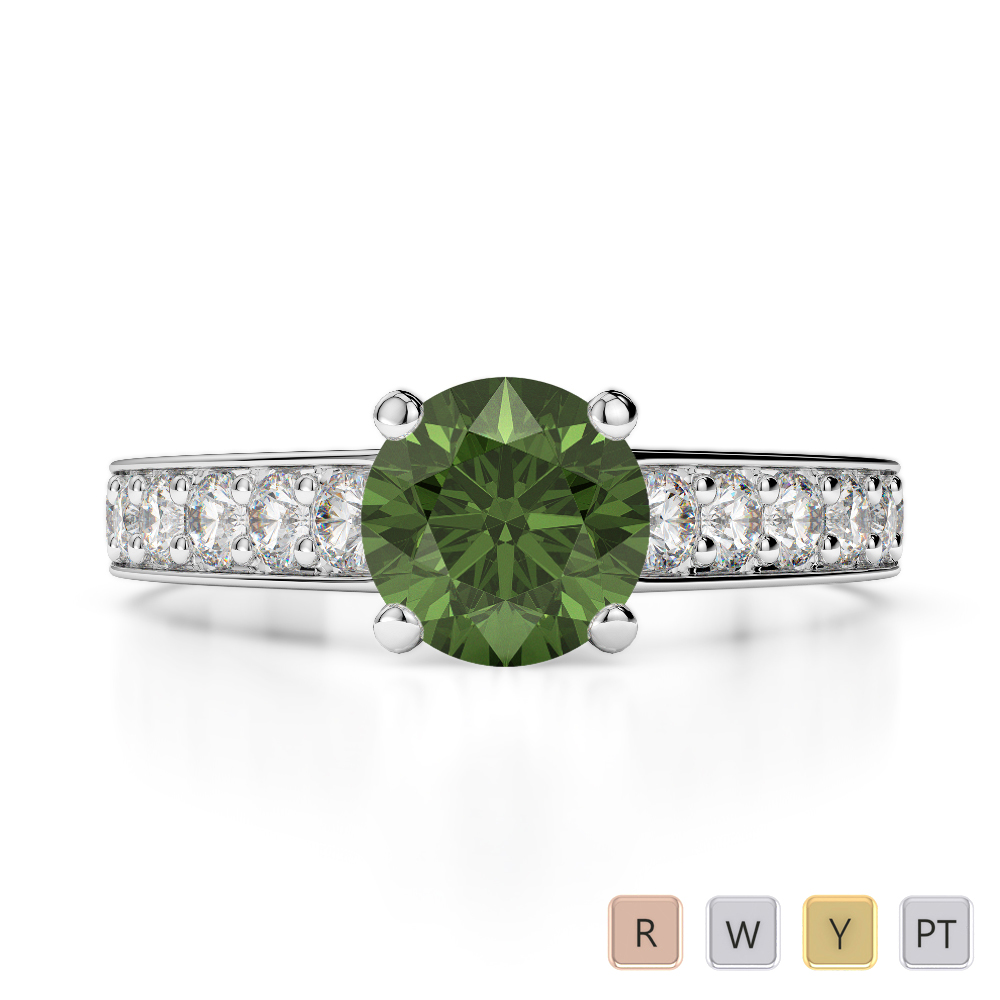 Gold / Platinum Round Cut Green Tourmaline and Diamond Engagement Ring AGDR-1202