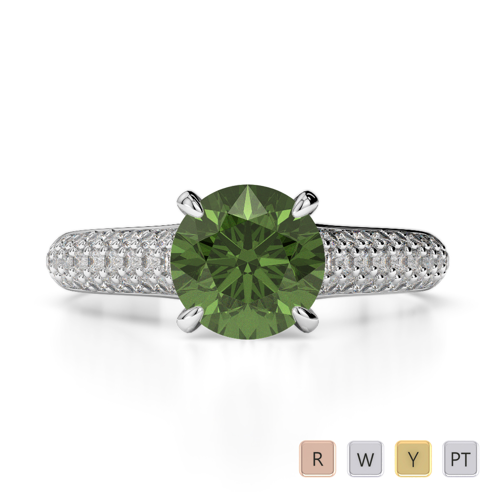 Gold / Platinum Round Cut Green Tourmaline and Diamond Engagement Ring AGDR-1203